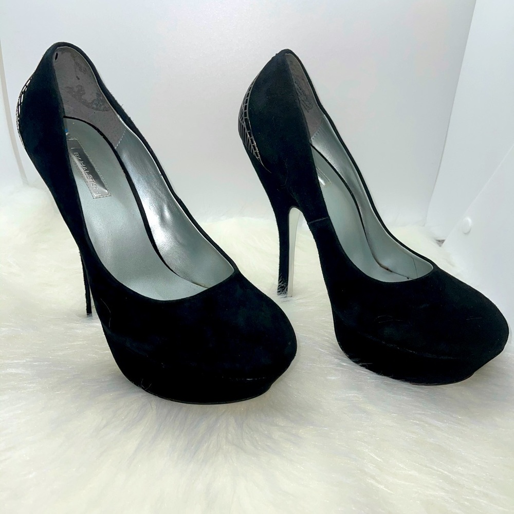 Black suede stilettos 4“